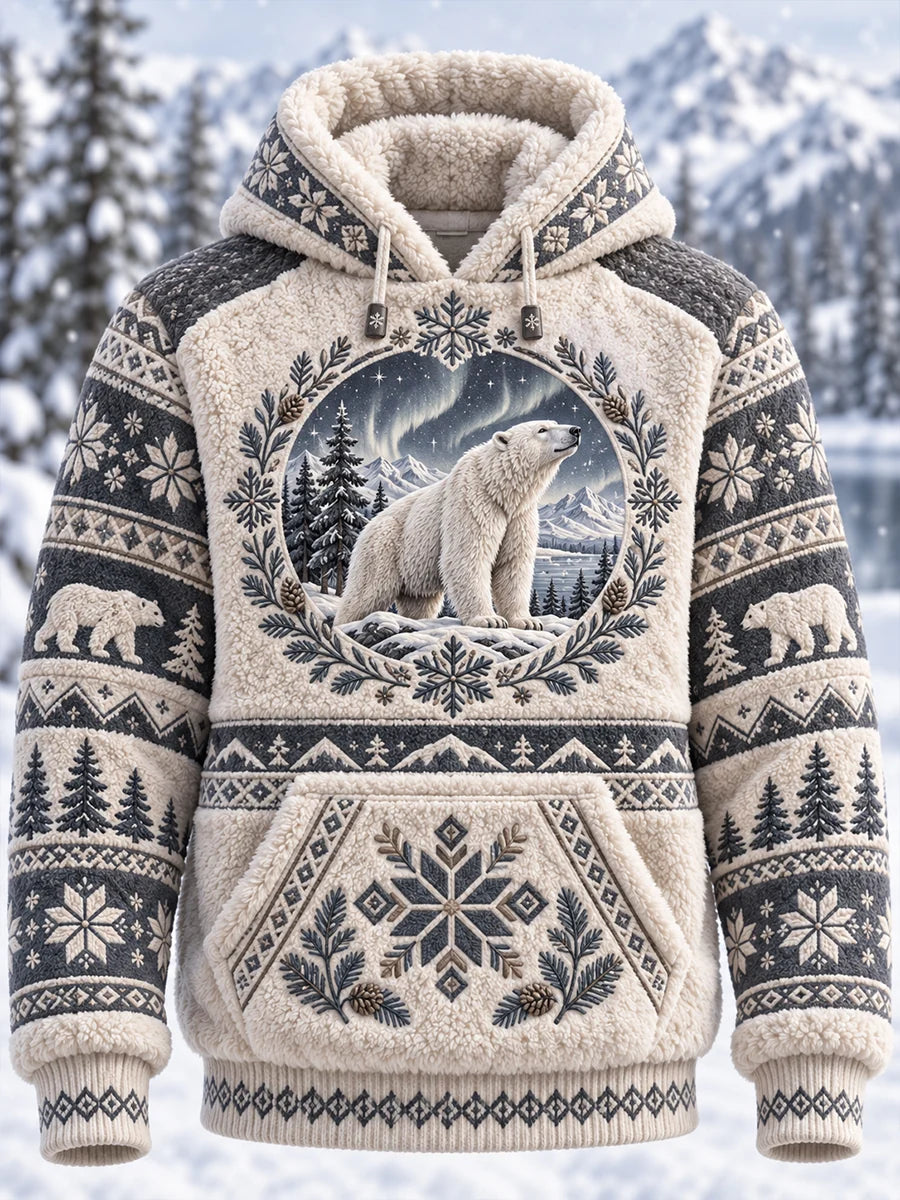 Men's Nordic Forest Animal Fleece-Lined Hoodie
