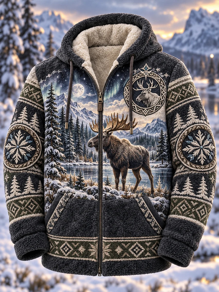 Men's Nordic Forest Animal Flannel Hooded Jacket