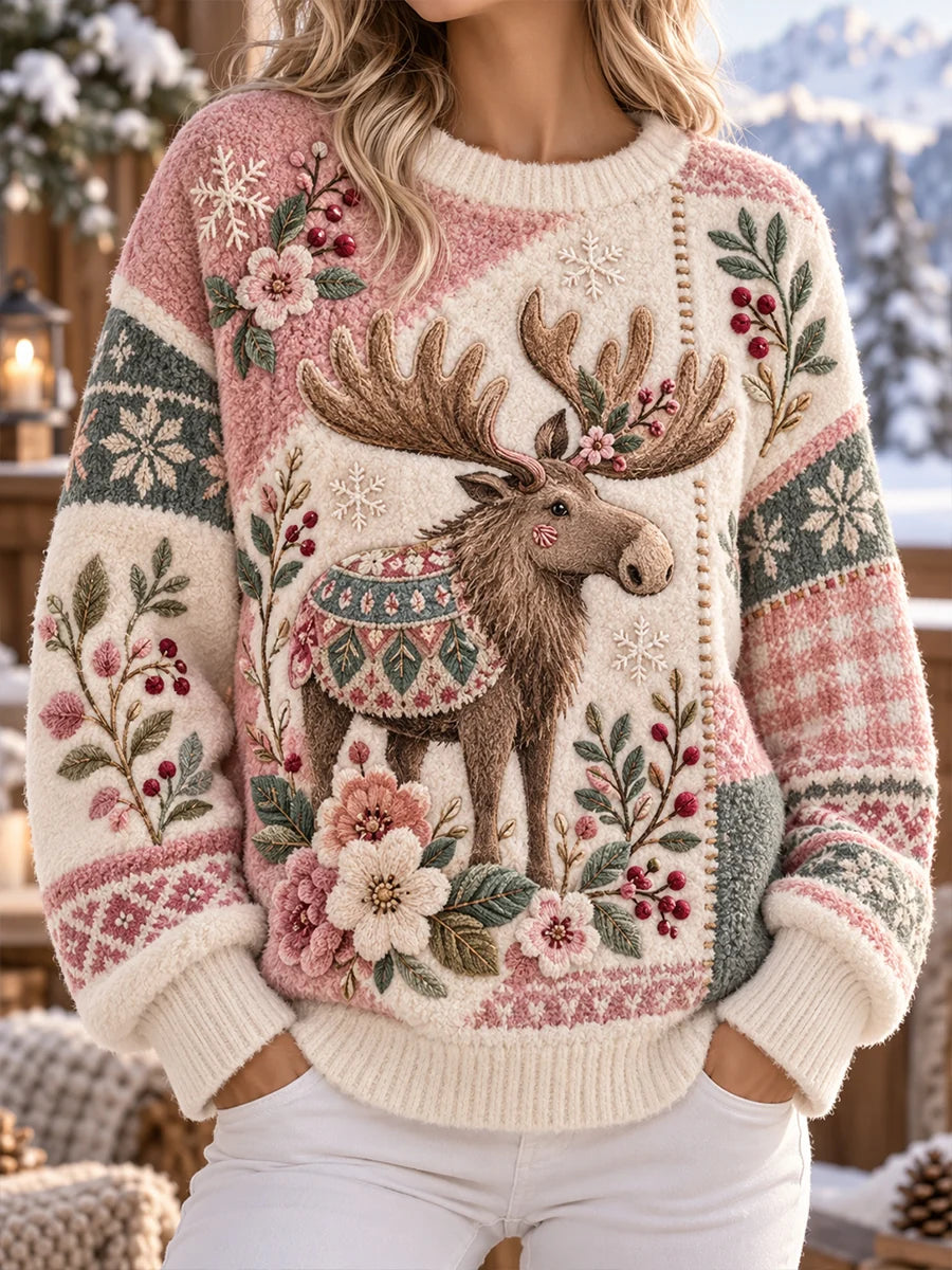 Women's Nordic Forest Animal Knit Top