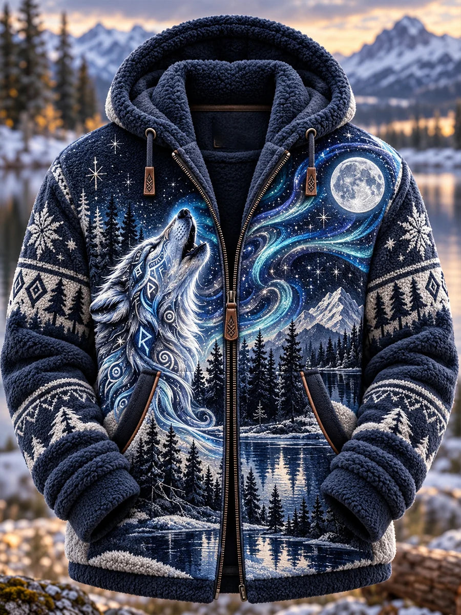 Men's Nordic Forest Animal Flannel Hooded Jacket
