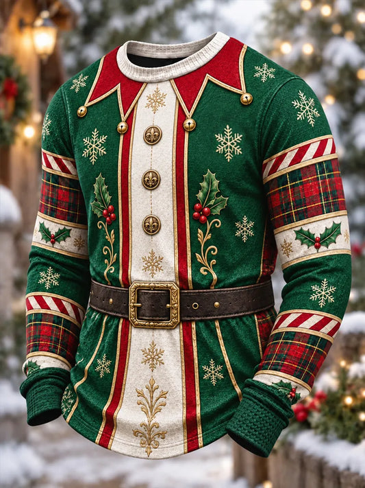 Men's Christmas Elf Costume Belt Graphic Casual Sweatshirt