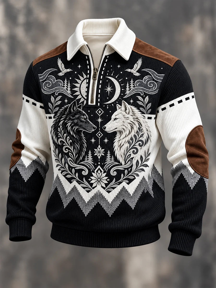 Men's Nordic Forest Animal Waffle-Texture Sweatshirt