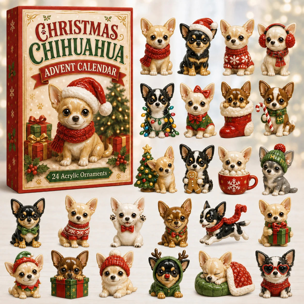 CHRISTMAS KICKOFF 40% OFF - Christmas Chihuahua Advent Calendar 2026 - 24-Day Festive Countdown, Acrylic Charms Blind Box - Gift For Chihuahua Lovers