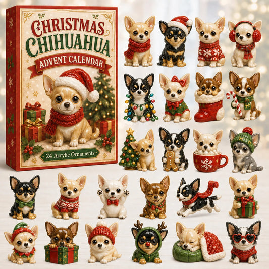 CHRISTMAS KICKOFF 40% OFF - Christmas Chihuahua Advent Calendar 2026 - 24-Day Festive Countdown, Acrylic Charms Blind Box - Gift For Chihuahua Lovers