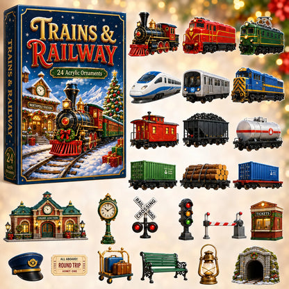 CHRISTMAS KICKOFF 40% OFF - Trains & Railway Advent Calendar 2026 - 24-Day Festive Countdown, Acrylic Charms Blind Box - Gift For Kids, Family & Friends