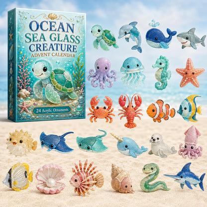 🐠 CHRISTMAS KICKOFF 40% OFF 🪸 - Sea Glass Ocean Friends Advent Calendar 2026 - 24-Day Festive Countdown, Acrylic Charms Blind Box - Gift For Ocean Lovers