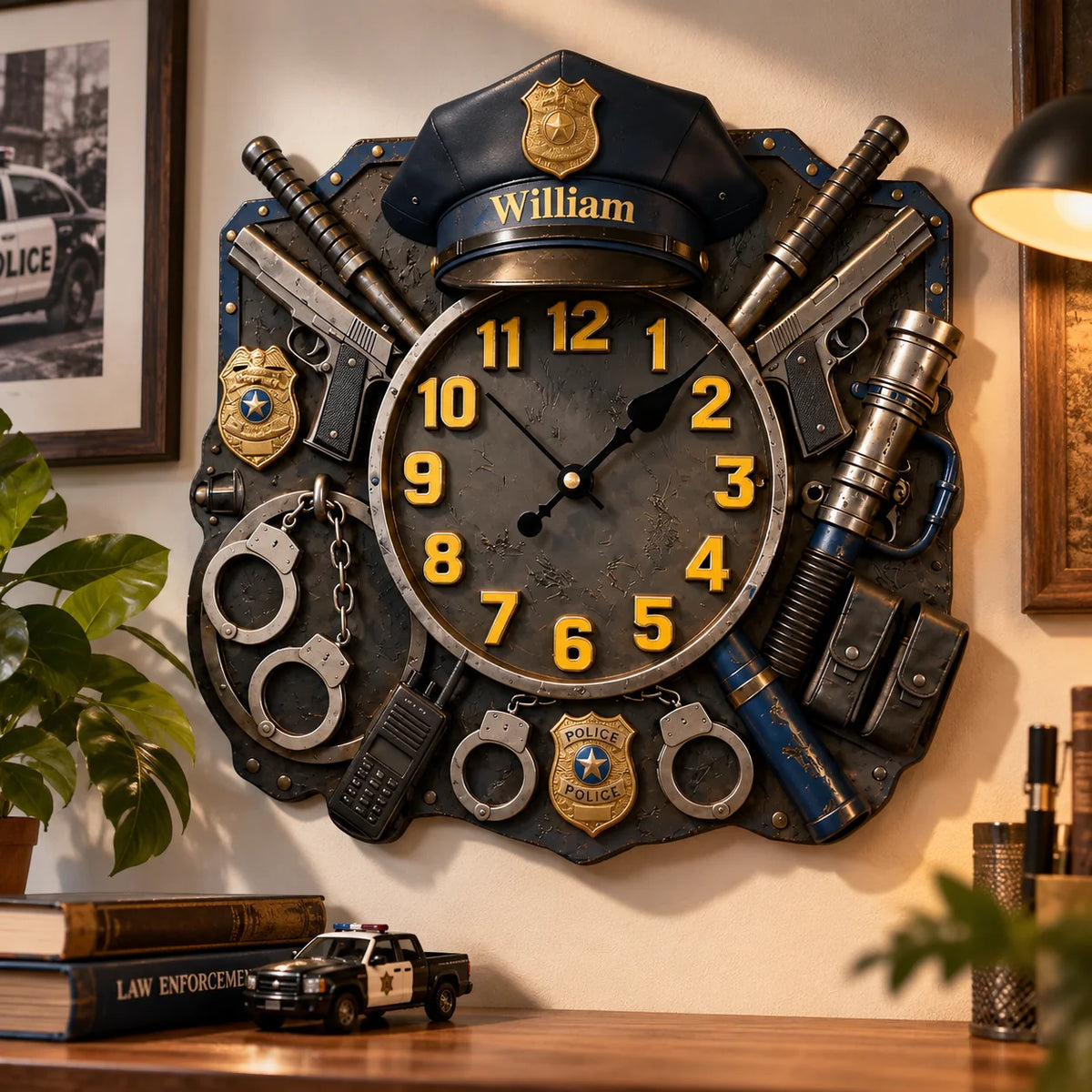 Custom Police Wooden Wall Clock - Personalized Name Gift For Police Officers - Honor Behind The Badge