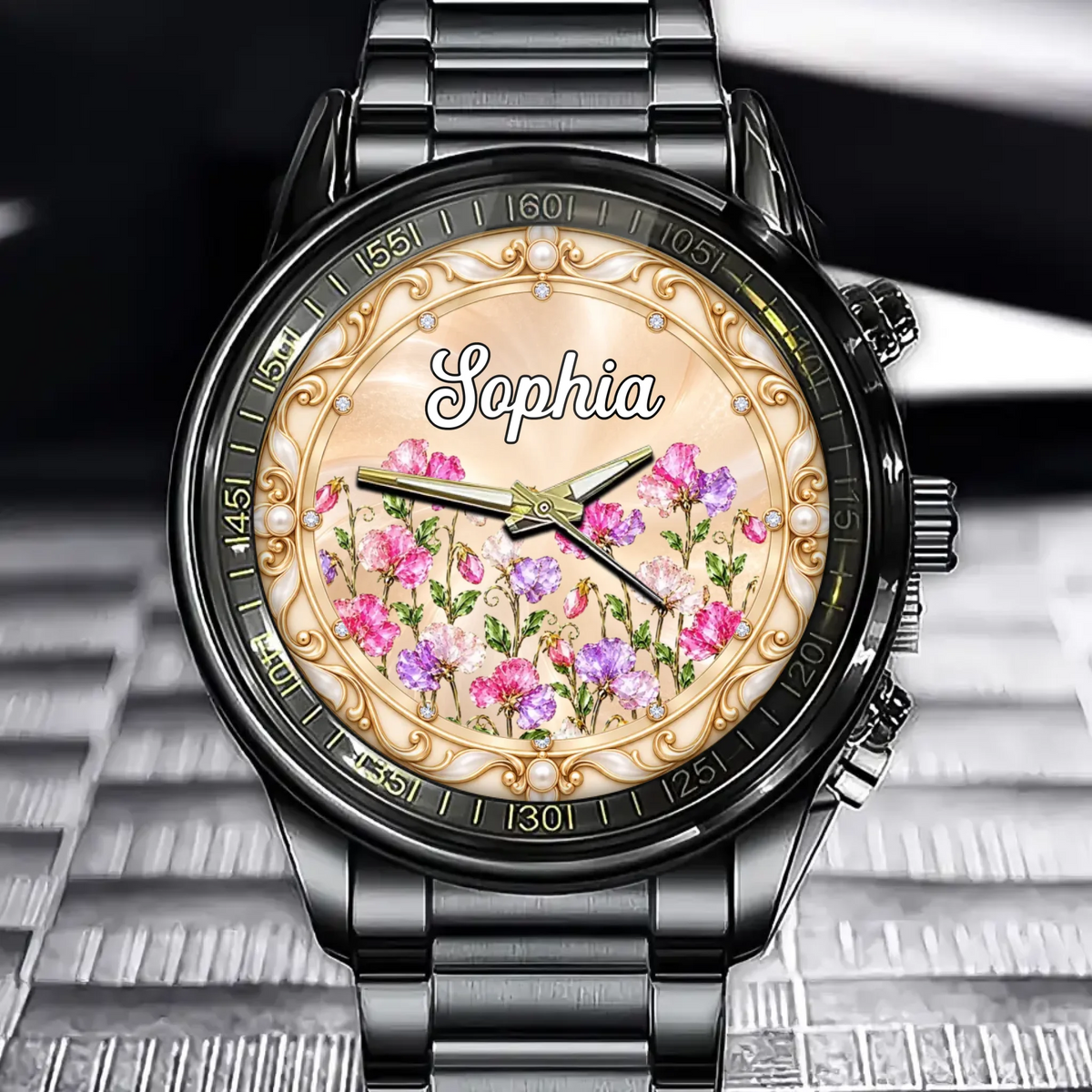 Custom Birth Month Flower Watch – Personalized Name & Birth Flower Design – Unique Birthday Gift for Mom, Wife & Daughter