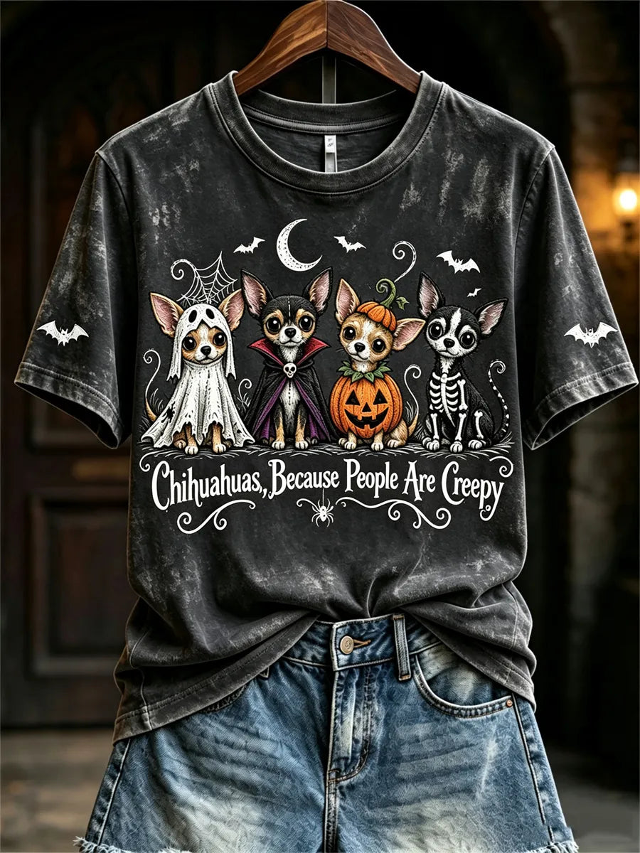 Women's Chihuahuas Because People Are Creepy Halloween Dogs Print short-sleeved T-shirt