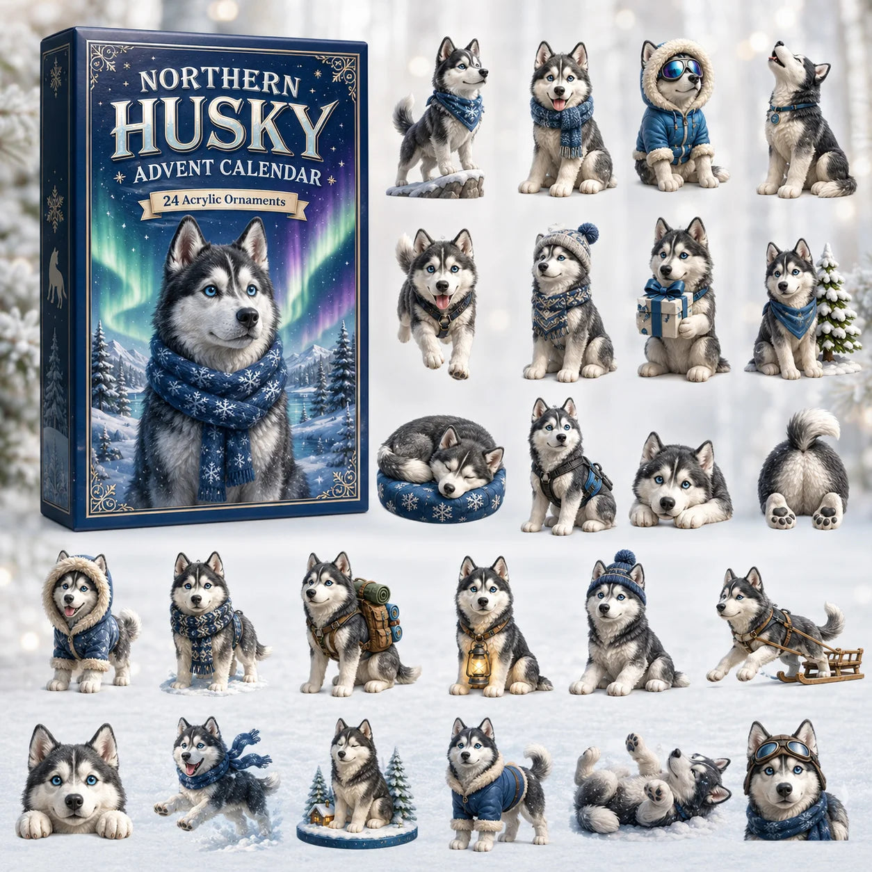 CHRISTMAS KICKOFF 40% OFF - Northern Husky Advent Calendar 2026 - 24-Day Festive Countdown, Acrylic Charms Blind Box - Gift For Husky Lovers