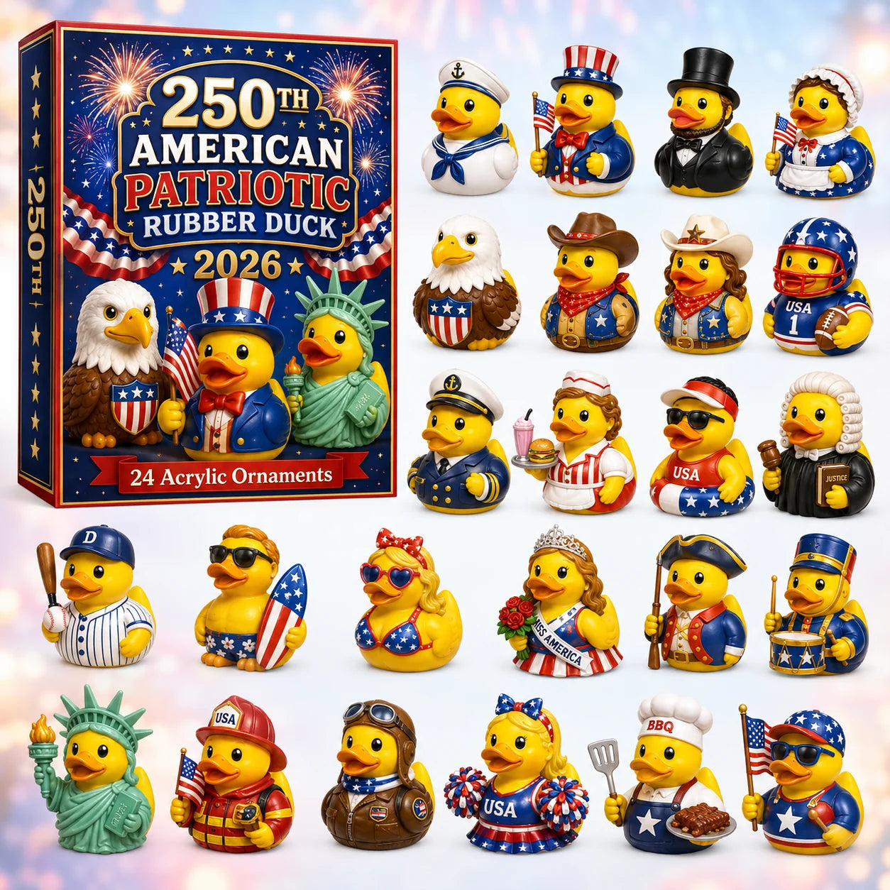 ⭐ CHRISTMAS KICKOFF 40% OFF 💙 - American Patriotic Rubber Duck Advent Calendar 2026 - 24-Day Festive Countdown, Acrylic Charms Blind Box - Gift For Family & Friends