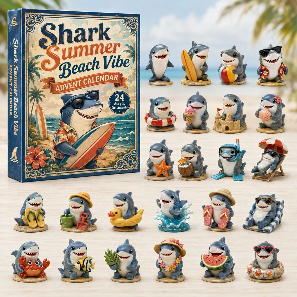 CHRISTMAS KICKOFF 40% OFF - Shark Summer Beach Advent Calendar 2026 - 24-Day Festive Countdown, Acrylic Charms Blind Box - Gift For Shark Lovers