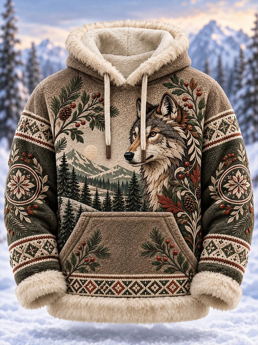 Men's Nordic Forest Animal Fleece-Lined Hoodie