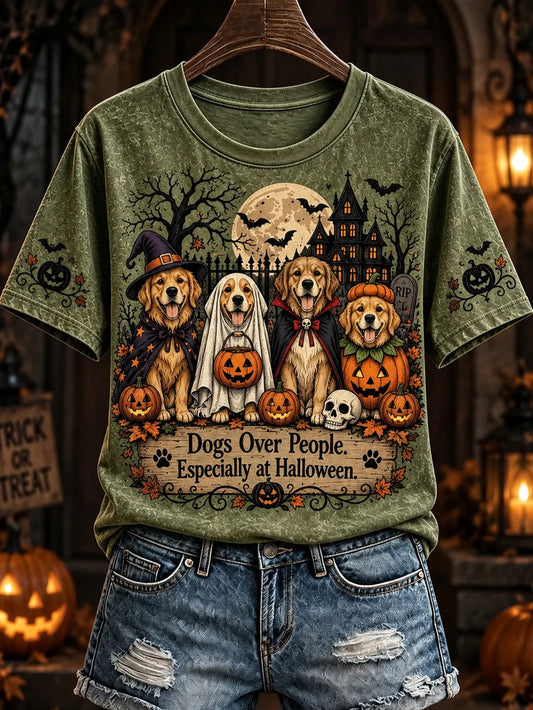Women's Halloween Dog Design Casual Short-Sleeved T-shirt