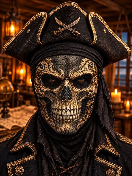 Black & Gold Pirate Skull Face Mask