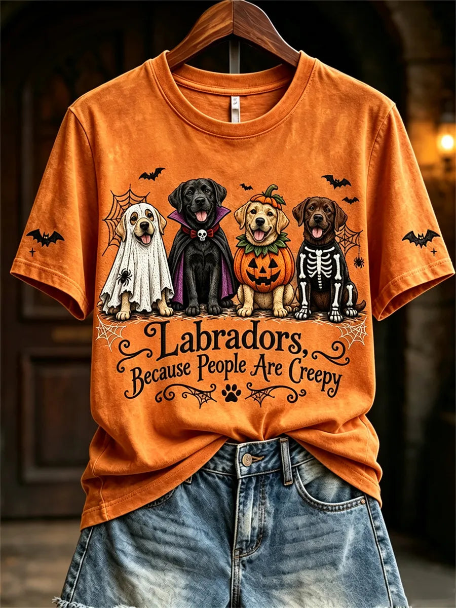 Women's Labradors Because People Are Creepy Halloween Dogs Print short-sleeved T-shirt